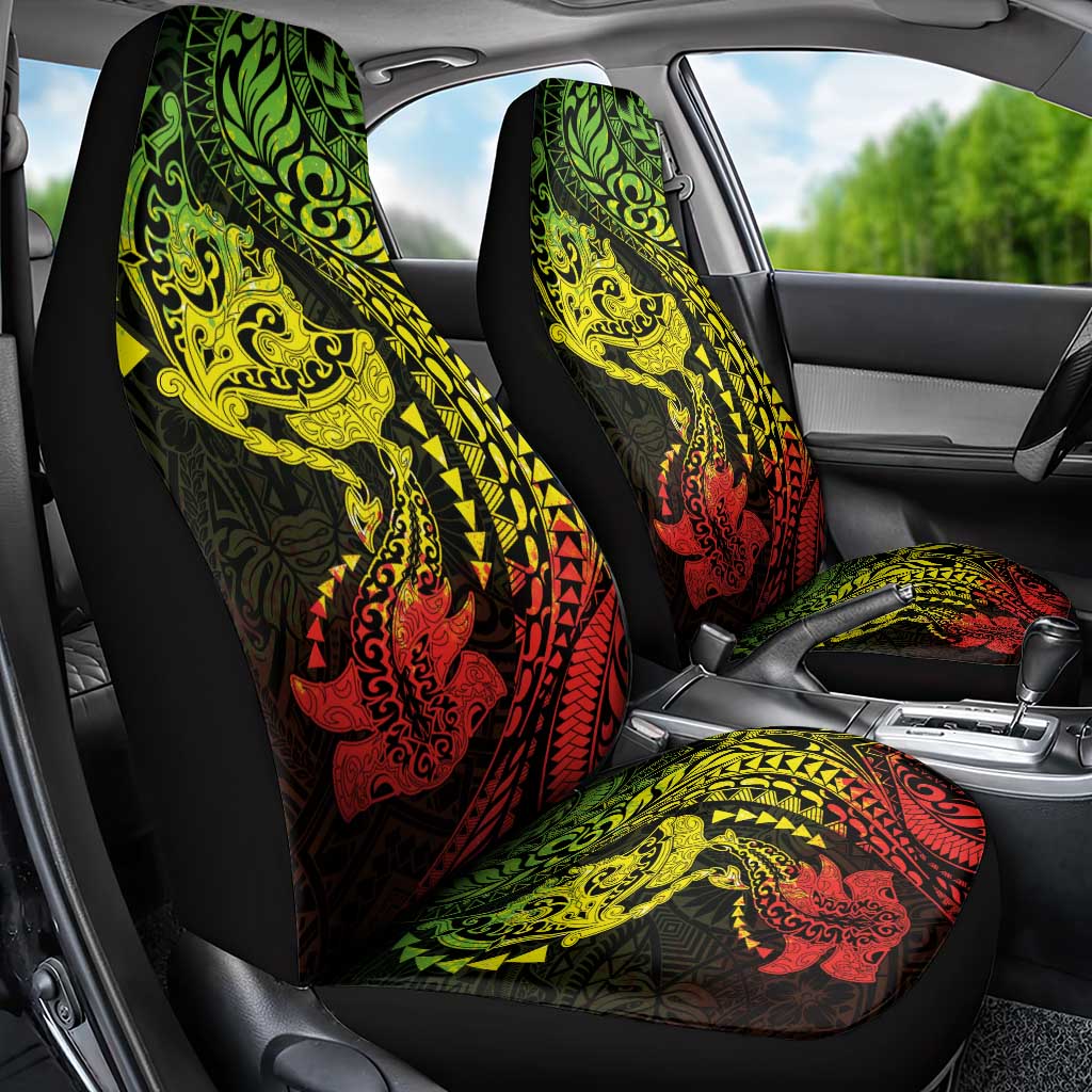 Hawaiian Manta Ray and Hammerhead Shark Tribal Tattoo Car Seat Cover with Polynesian Tribal Pattern Reggae Style