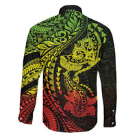 Hawaiian Manta Ray and Hammerhead Shark Tribal Tattoo Family Matching Off Shoulder Short Dress and Hawaiian Shirt with Polynesian Tribal Pattern Reggae Style