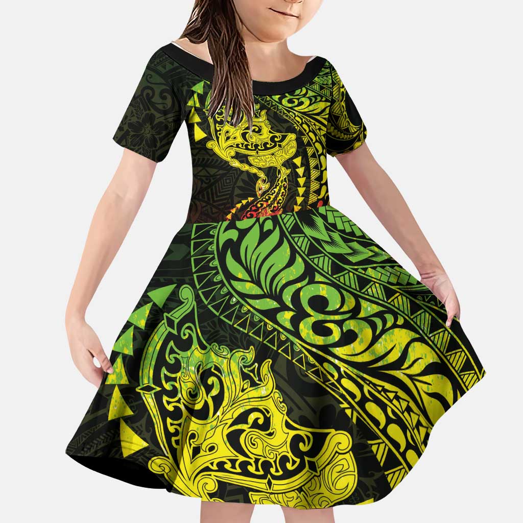 Hawaiian Manta Ray and Hammerhead Shark Tribal Tattoo Family Matching Puletasi and Hawaiian Shirt with Polynesian Tribal Pattern Reggae Style