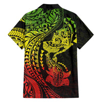 Hawaiian Manta Ray and Hammerhead Shark Tribal Tattoo Family Matching Puletasi and Hawaiian Shirt with Polynesian Tribal Pattern Reggae Style
