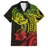 Hawaiian Manta Ray and Hammerhead Shark Tribal Tattoo Family Matching Summer Maxi Dress and Hawaiian Shirt with Polynesian Tribal Pattern Reggae Style