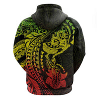 Hawaiian Manta Ray and Hammerhead Shark Tribal Tattoo Hoodie with Polynesian Tribal Pattern Reggae Style