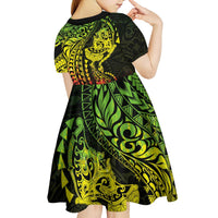 Hawaiian Manta Ray and Hammerhead Shark Tribal Tattoo Kid Short Sleeve Dress with Polynesian Tribal Pattern Reggae Style