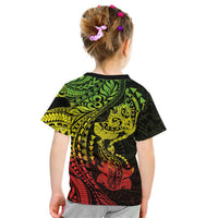 Hawaiian Manta Ray and Hammerhead Shark Tribal Tattoo Kid T Shirt with Polynesian Tribal Pattern Reggae Style