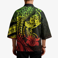 Hawaiian Manta Ray and Hammerhead Shark Tribal Tattoo Kimono with Polynesian Tribal Pattern Reggae Style