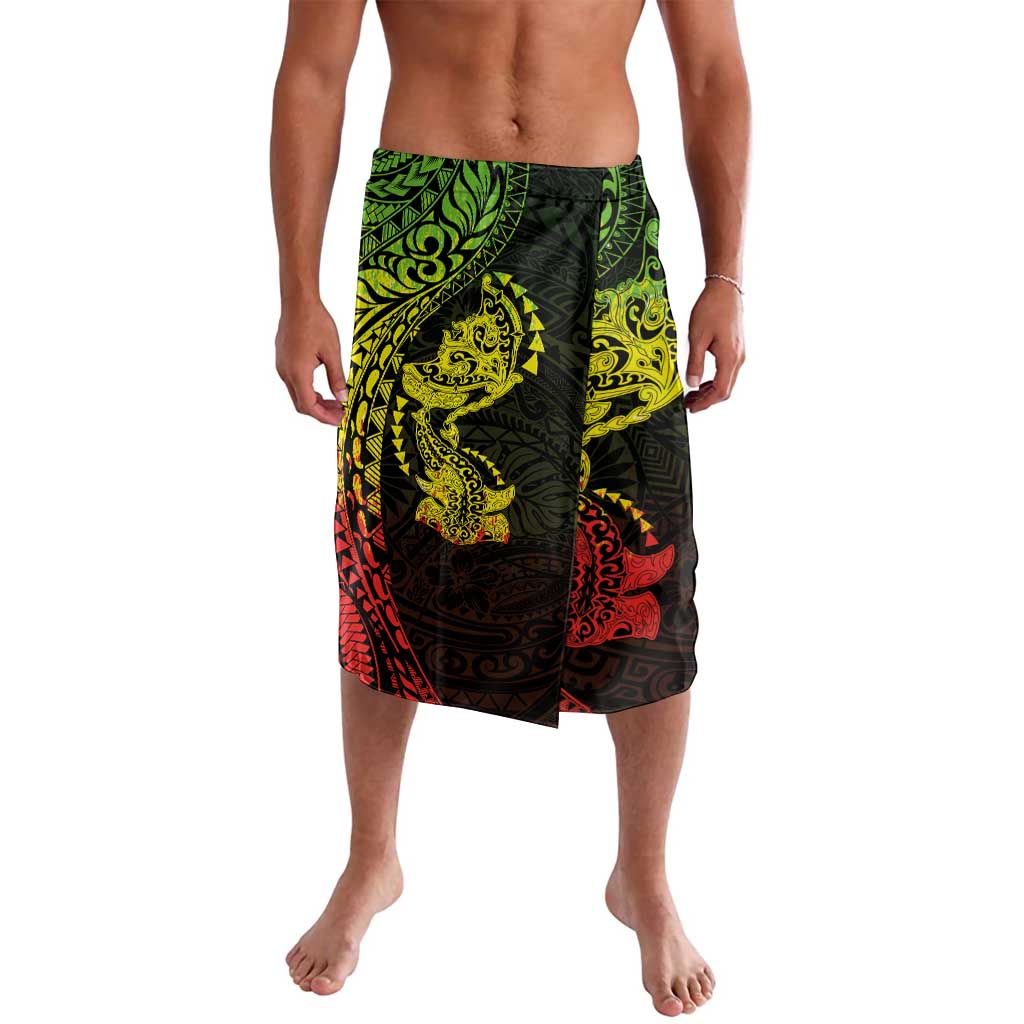 Hawaiian Manta Ray and Hammerhead Shark Tribal Tattoo Lavalava with Polynesian Tribal Pattern Reggae Style