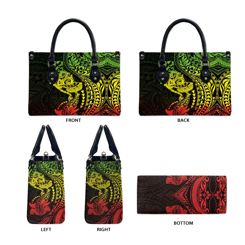 Hawaiian Manta Ray and Hammerhead Shark Tribal Tattoo Leather Bag with Polynesian Tribal Pattern Reggae Style LT03 - Polynesian Pride