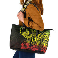 Hawaiian Manta Ray and Hammerhead Shark Tribal Tattoo Leather Tote Bag with Polynesian Tribal Pattern Reggae Style