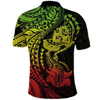 Hawaiian Manta Ray and Hammerhead Shark Tribal Tattoo Polo Shirt with Polynesian Tribal Pattern Reggae Style