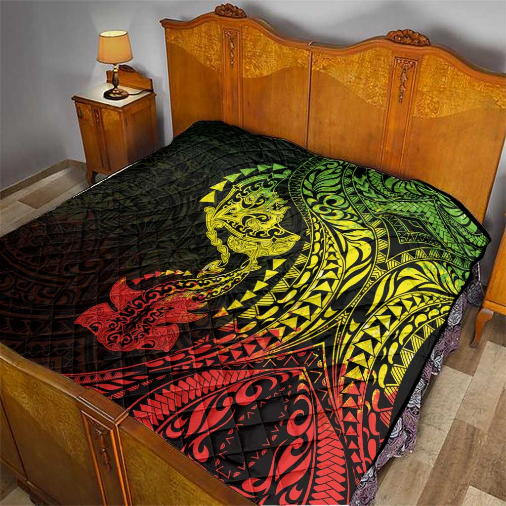 Hawaiian Manta Ray and Hammerhead Shark Tribal Tattoo Quilt with Polynesian Tribal Pattern Reggae Style LT03 - Polynesian Pride