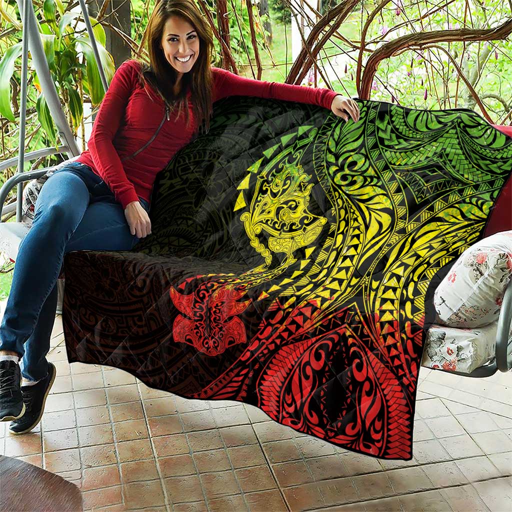 Hawaiian Manta Ray and Hammerhead Shark Tribal Tattoo Quilt with Polynesian Tribal Pattern Reggae Style LT03 - Polynesian Pride