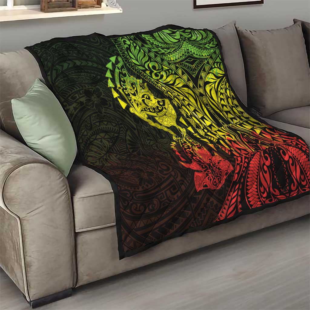 Hawaiian Manta Ray and Hammerhead Shark Tribal Tattoo Quilt with Polynesian Tribal Pattern Reggae Style LT03 - Polynesian Pride