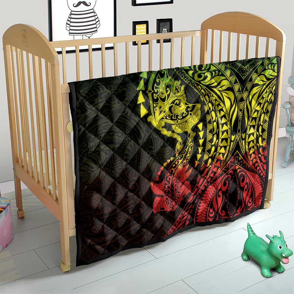 Hawaiian Manta Ray and Hammerhead Shark Tribal Tattoo Quilt with Polynesian Tribal Pattern Reggae Style LT03 - Polynesian Pride