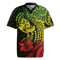 Hawaiian Manta Ray and Hammerhead Shark Tribal Tattoo Rugby Jersey with Polynesian Tribal Pattern Reggae Style LT03 Multicolor - Polynesian Pride