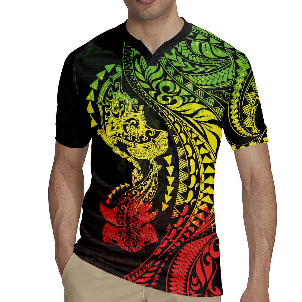 Hawaiian Manta Ray and Hammerhead Shark Tribal Tattoo Rugby Jersey with Polynesian Tribal Pattern Reggae Style LT03 - Polynesian Pride