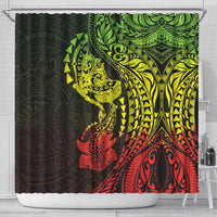 Hawaiian Manta Ray and Hammerhead Shark Tribal Tattoo Shower Curtain with Polynesian Tribal Pattern Reggae Style LT03 - Polynesian Pride