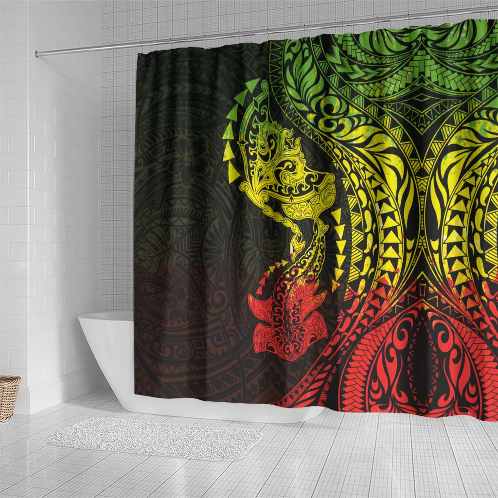Hawaiian Manta Ray and Hammerhead Shark Tribal Tattoo Shower Curtain with Polynesian Tribal Pattern Reggae Style LT03 - Polynesian Pride