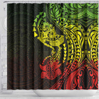 Hawaiian Manta Ray and Hammerhead Shark Tribal Tattoo Shower Curtain with Polynesian Tribal Pattern Reggae Style LT03 - Polynesian Pride
