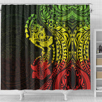 Hawaiian Manta Ray and Hammerhead Shark Tribal Tattoo Shower Curtain with Polynesian Tribal Pattern Reggae Style LT03 - Polynesian Pride