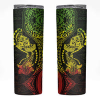 Hawaiian Manta Ray and Hammerhead Shark Tribal Tattoo Skinny Tumbler with Polynesian Tribal Pattern Reggae Style