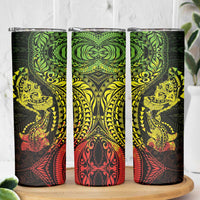 Hawaiian Manta Ray and Hammerhead Shark Tribal Tattoo Skinny Tumbler with Polynesian Tribal Pattern Reggae Style