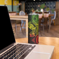 Hawaiian Manta Ray and Hammerhead Shark Tribal Tattoo Skinny Tumbler with Polynesian Tribal Pattern Reggae Style