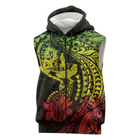 Hawaiian Manta Ray and Hammerhead Shark Tribal Tattoo Sleeveless Zip Hoodie with Polynesian Tribal Pattern Reggae Style