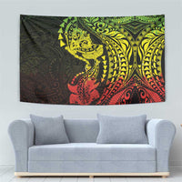 Hawaiian Manta Ray and Hammerhead Shark Tribal Tattoo Tapestry with Polynesian Tribal Pattern Reggae Style