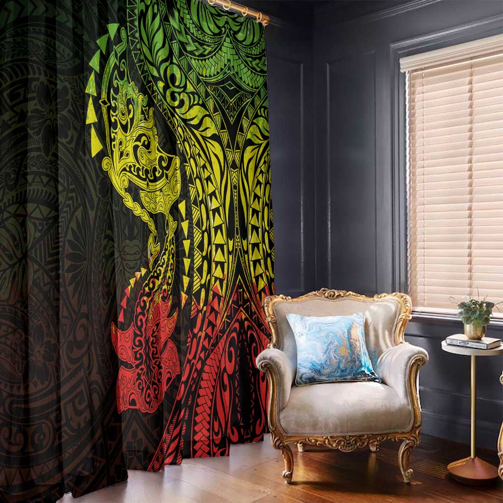 Hawaiian Manta Ray and Hammerhead Shark Tribal Tattoo Window Curtain with Polynesian Tribal Pattern Reggae Style