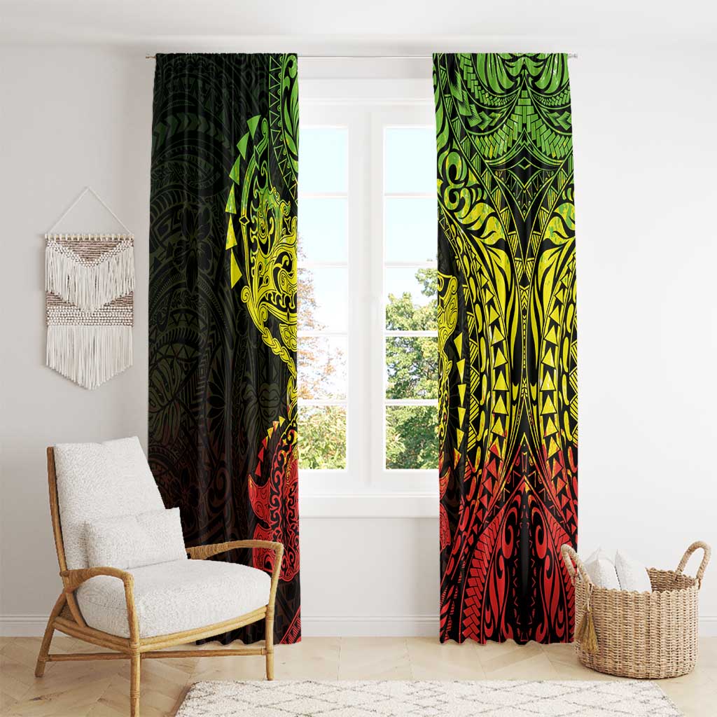 Hawaiian Manta Ray and Hammerhead Shark Tribal Tattoo Window Curtain with Polynesian Tribal Pattern Reggae Style