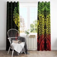 Hawaiian Manta Ray and Hammerhead Shark Tribal Tattoo Window Curtain with Polynesian Tribal Pattern Reggae Style