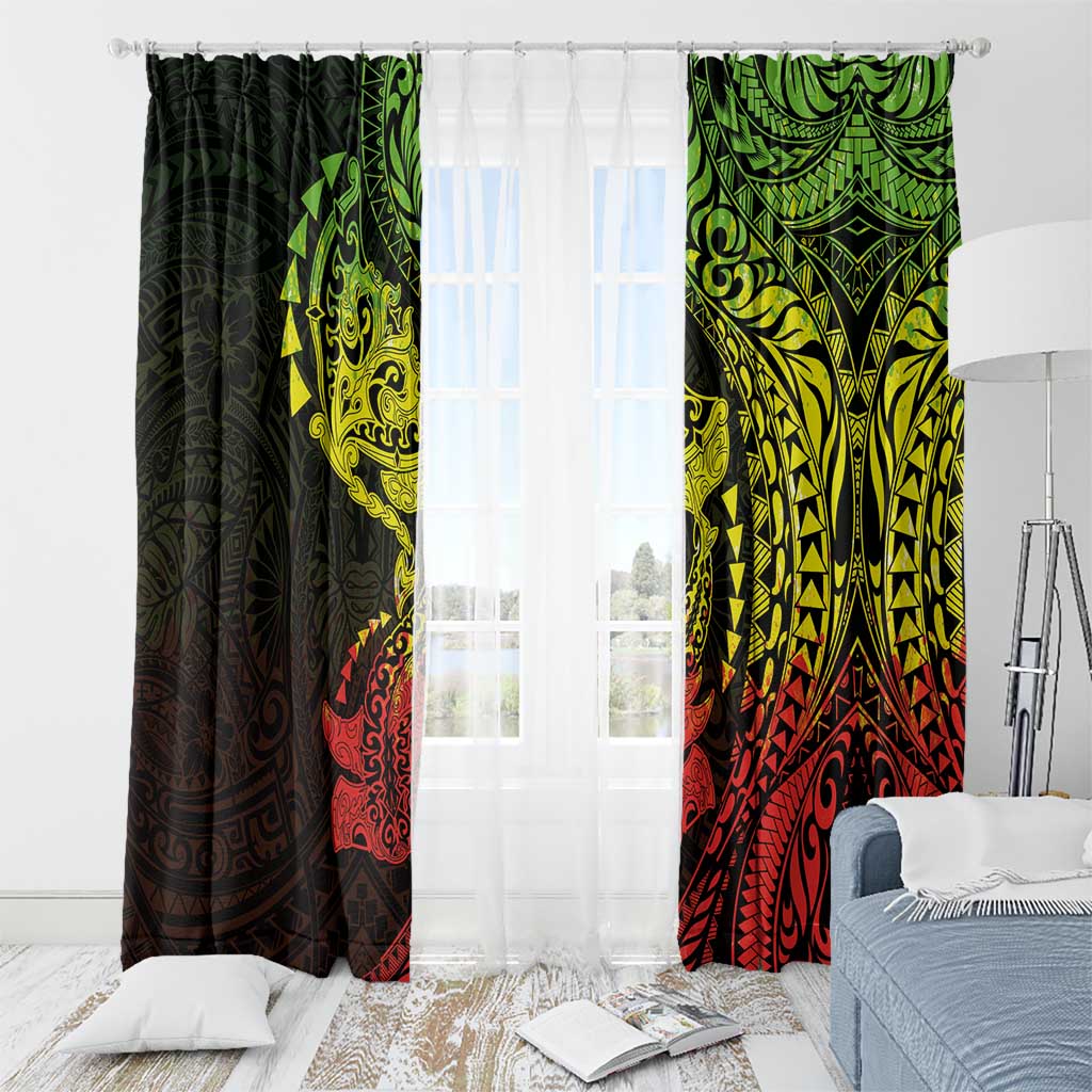 Hawaiian Manta Ray and Hammerhead Shark Tribal Tattoo Window Curtain with Polynesian Tribal Pattern Reggae Style