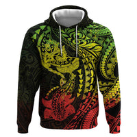 Hawaiian Manta Ray and Hammerhead Shark Tribal Tattoo Zip Hoodie with Polynesian Tribal Pattern Reggae Style