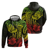 Hawaiian Manta Ray and Hammerhead Shark Tribal Tattoo Zip Hoodie with Polynesian Tribal Pattern Reggae Style