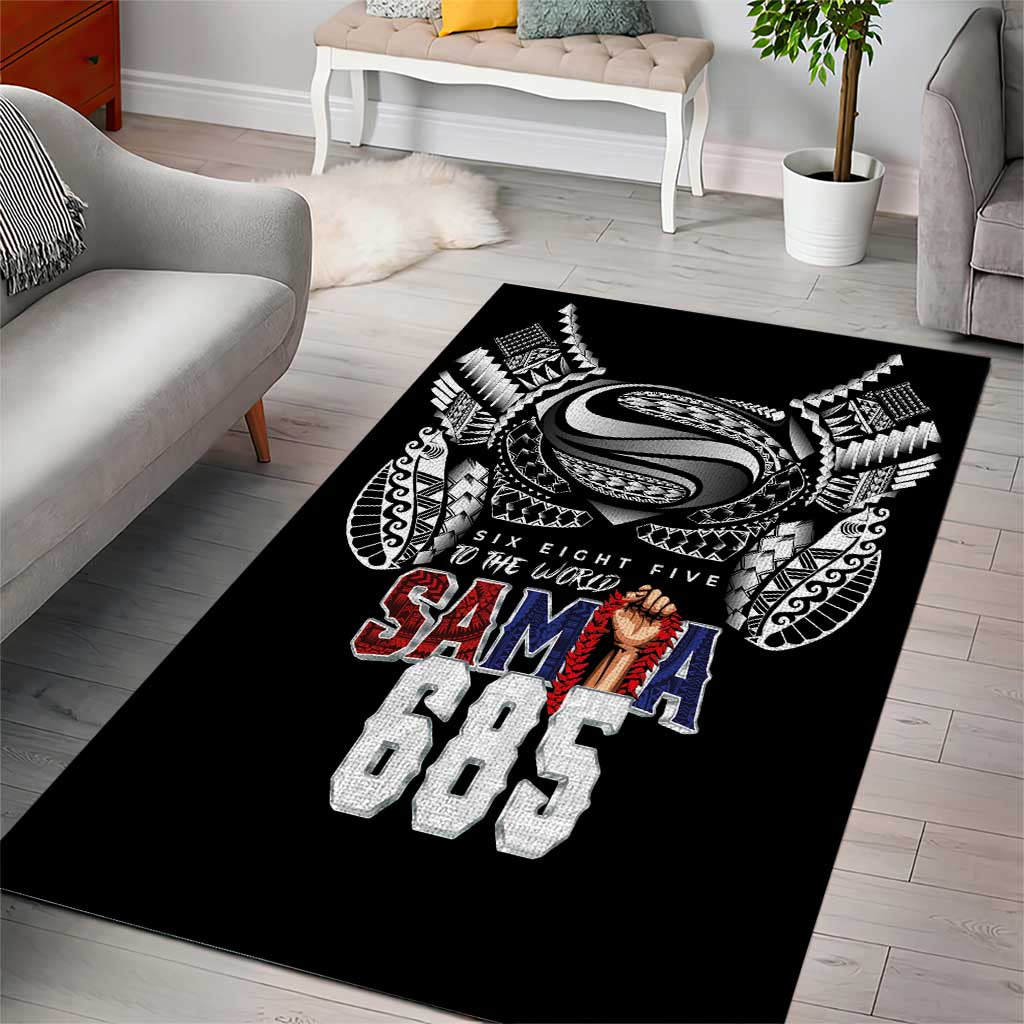 Super Samoa-Six Eight Five to The World Area Rug Traditional Samoan Tattoo Black Color