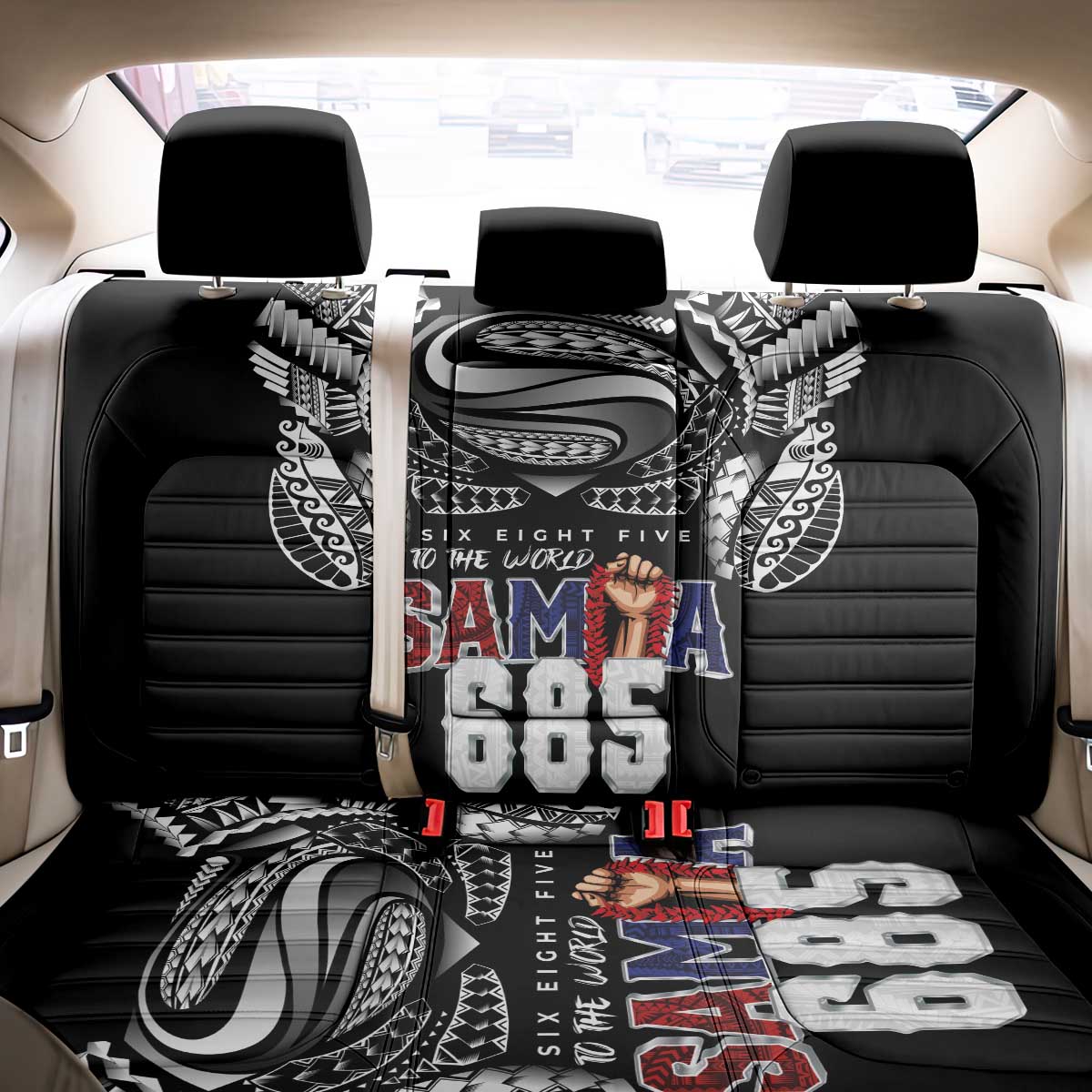 Super Samoa-Six Eight Five to The World Back Car Seat Cover Traditional Samoan Tattoo Black Color LT03 - Polynesian Pride