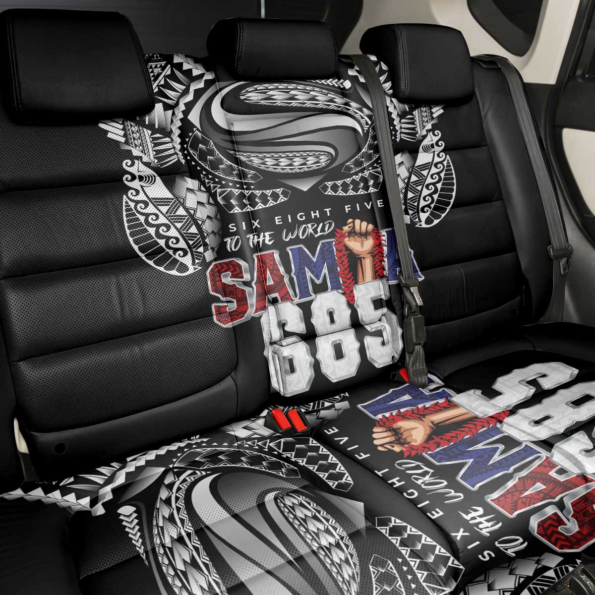 Super Samoa-Six Eight Five to The World Back Car Seat Cover Traditional Samoan Tattoo Black Color LT03 - Polynesian Pride