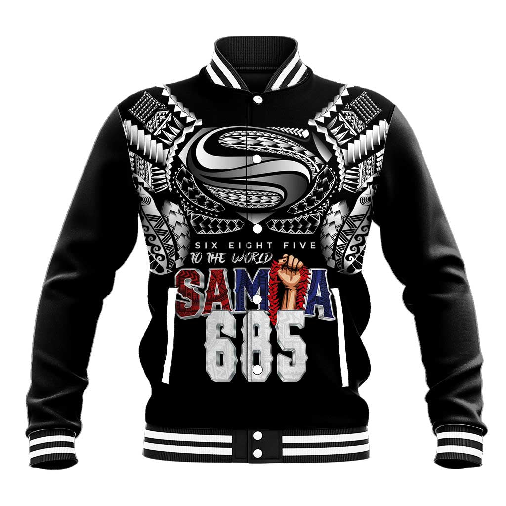 Super Samoa-Six Eight Five to The World Baseball Jacket Traditional Samoan Tattoo Black Color LT03 Unisex Black - Polynesian Pride