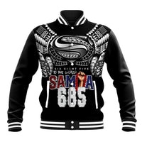 Super Samoa-Six Eight Five to The World Baseball Jacket Traditional Samoan Tattoo Black Color LT03 Unisex Black - Polynesian Pride