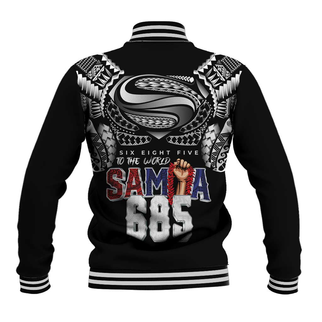 Super Samoa-Six Eight Five to The World Baseball Jacket Traditional Samoan Tattoo Black Color LT03 - Polynesian Pride