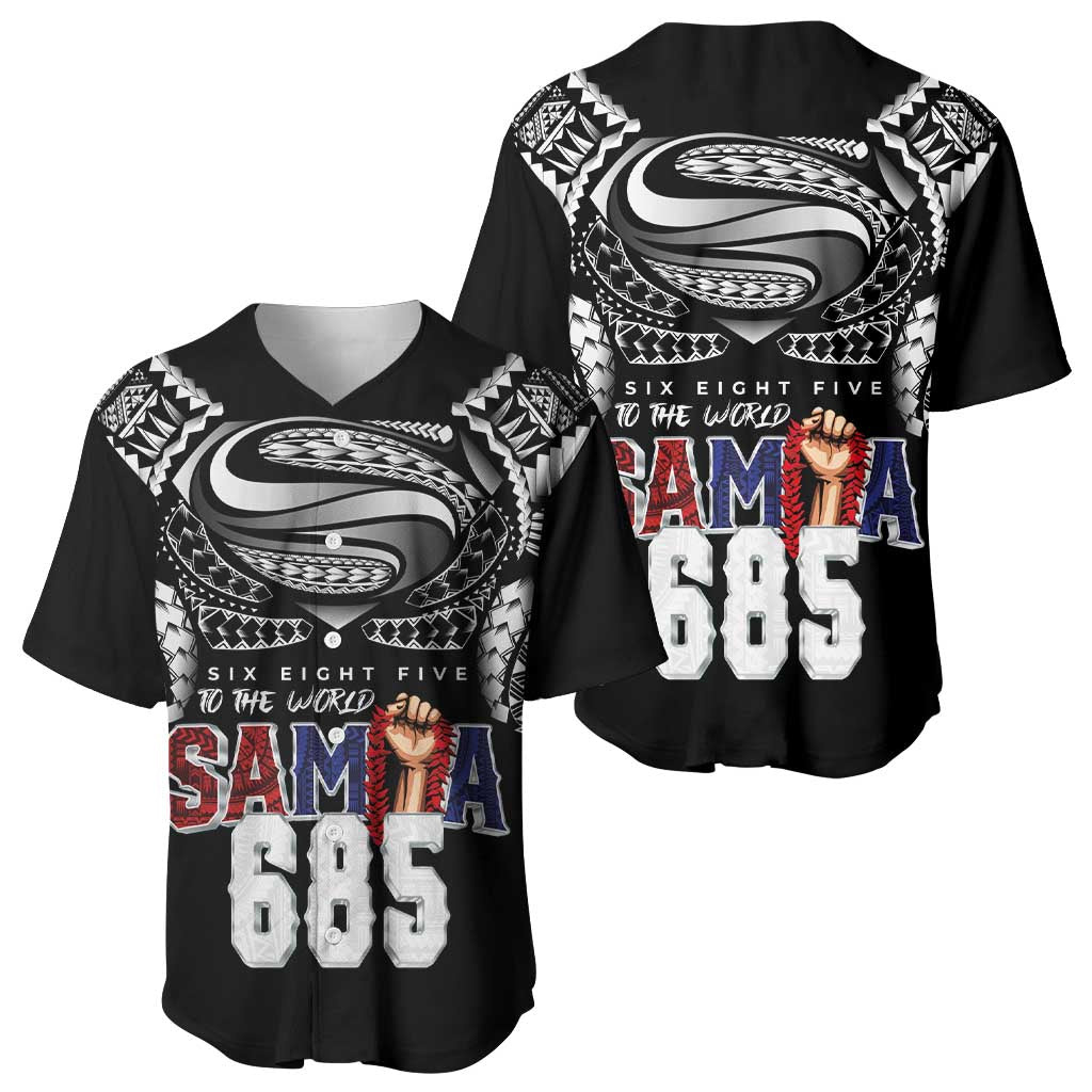 Super Samoa-Six Eight Five to The World Baseball Jersey Traditional Samoan Tattoo Black Color