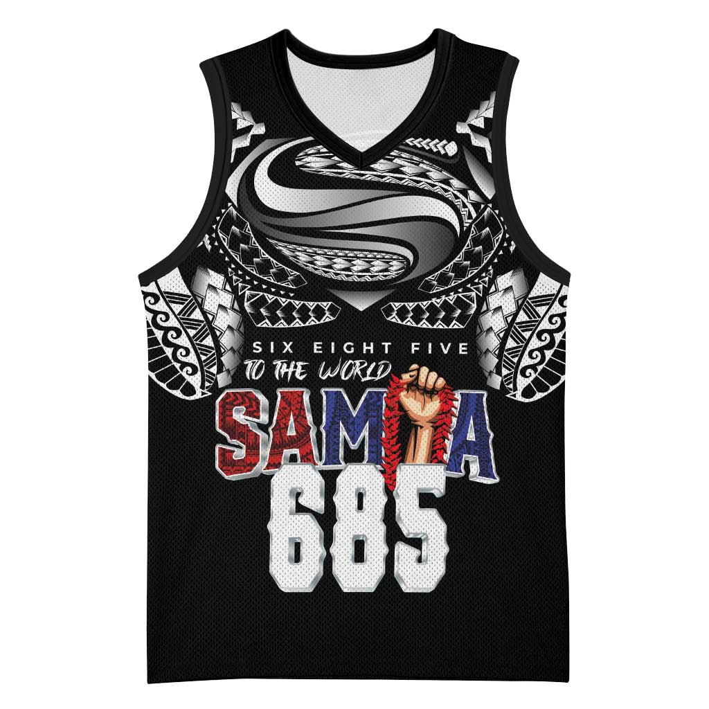 Super Samoa-Six Eight Five to The World Basketball Jersey Traditional Samoan Tattoo Black Color LT03 Unisex Black - Polynesian Pride