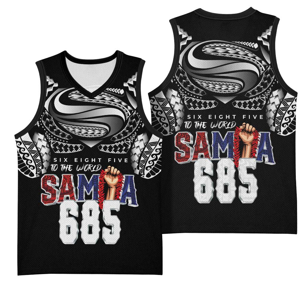 Super Samoa-Six Eight Five to The World Basketball Jersey Traditional Samoan Tattoo Black Color LT03 - Polynesian Pride