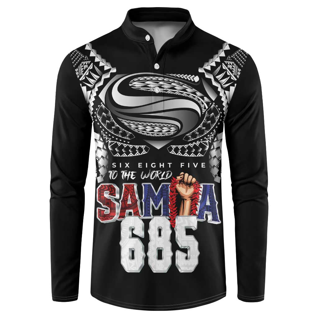 Super Samoa-Six Eight Five to The World Button Sweatshirt Traditional Samoan Tattoo Black Color