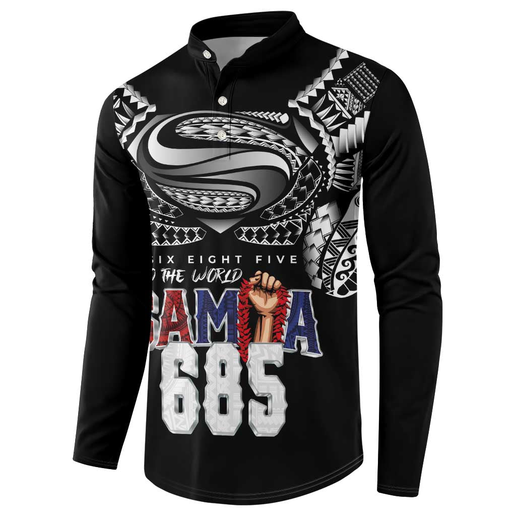 Super Samoa-Six Eight Five to The World Button Sweatshirt Traditional Samoan Tattoo Black Color