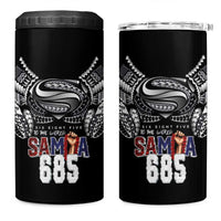 Super Samoa-Six Eight Five to The World 4 in 1 Can Cooler Tumbler Traditional Samoan Tattoo Black Color