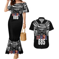 Super Samoa-Six Eight Five to The World Couples Matching Mermaid Dress and Hawaiian Shirt Traditional Samoan Tattoo Black Color