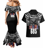 Super Samoa-Six Eight Five to The World Couples Matching Mermaid Dress and Hawaiian Shirt Traditional Samoan Tattoo Black Color