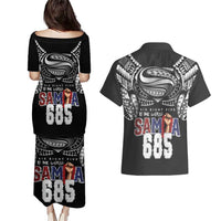 Super Samoa-Six Eight Five to The World Couples Matching Puletasi and Hawaiian Shirt Traditional Samoan Tattoo Black Color