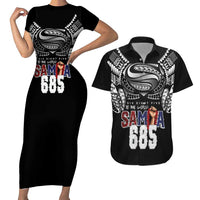 Super Samoa-Six Eight Five to The World Couples Matching Short Sleeve Bodycon Dress and Hawaiian Shirt Traditional Samoan Tattoo Black Color